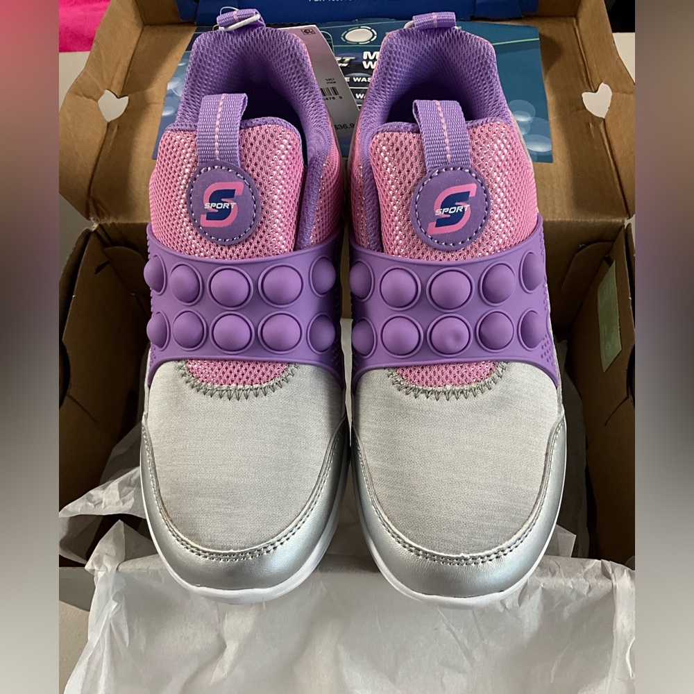 Skechers Kids Pink & Purple Slip-On Sneakers with Silver Toe